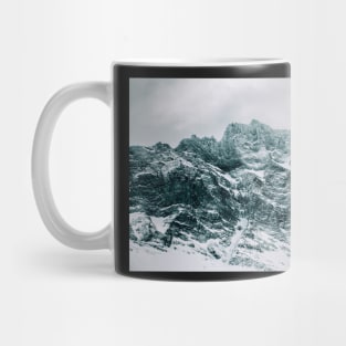 Closeup of Dramatic Snow-Covered Mountain Peak in Norway Mug